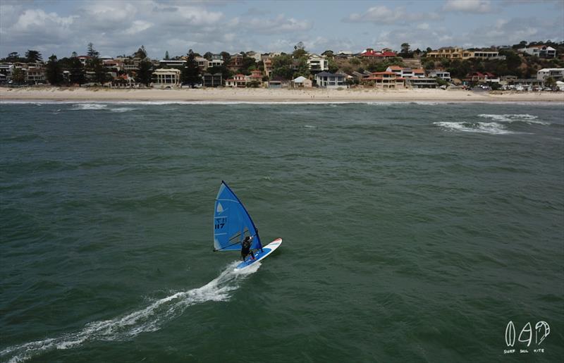 Hamish Swain blasts back to the shore photo copyright Mitch Pearson / Surf Sail Kite taken at Brighton & Seacliff Yacht Club and featuring the Windsurfing class