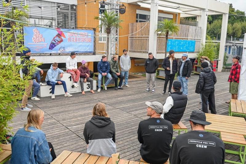 Skippers meeting at the Tropical Corner - 2024 Freestyle Pro Tour Geneva day 1 photo copyright PROtography Official taken at  and featuring the Windsurfing class