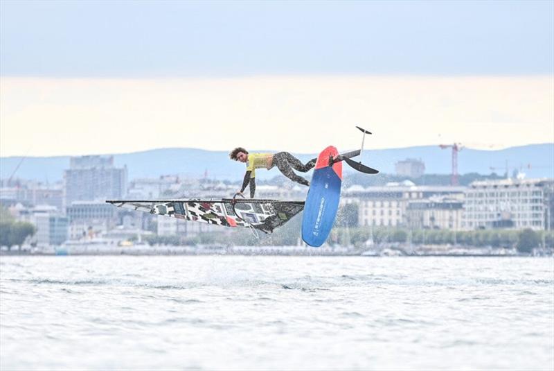 Lennart Neubauer in his yellow Foilstyle tour leader lycra - 2024 Freestyle Pro Tour Geneva day 1 photo copyright PROtography Official taken at  and featuring the Windsurfing class