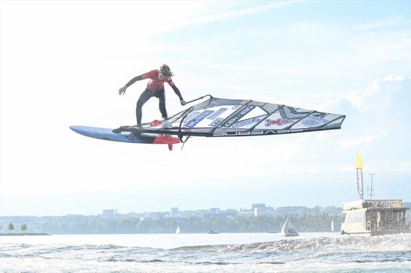 Leander experiencing a gear failure mid-air - 2024 Freestyle Pro Tour Geneva day 3 photo copyright PROtography Official taken at  and featuring the Windsurfing class